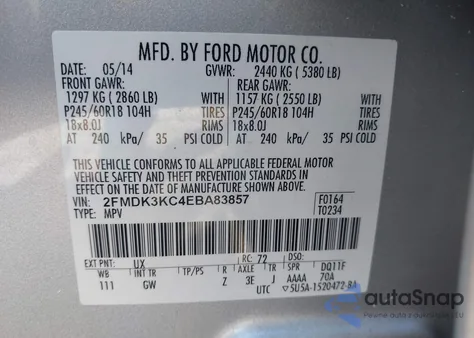 2014 Ford Edge Limited from USA, damaged, VIN 2FMDK3KC4EBA83857